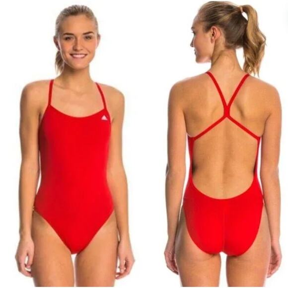 Adidas Womens‎ Swimming Competition Infinitex + C Back One Piece Swimsuit XS Red - Picture 1 of 7